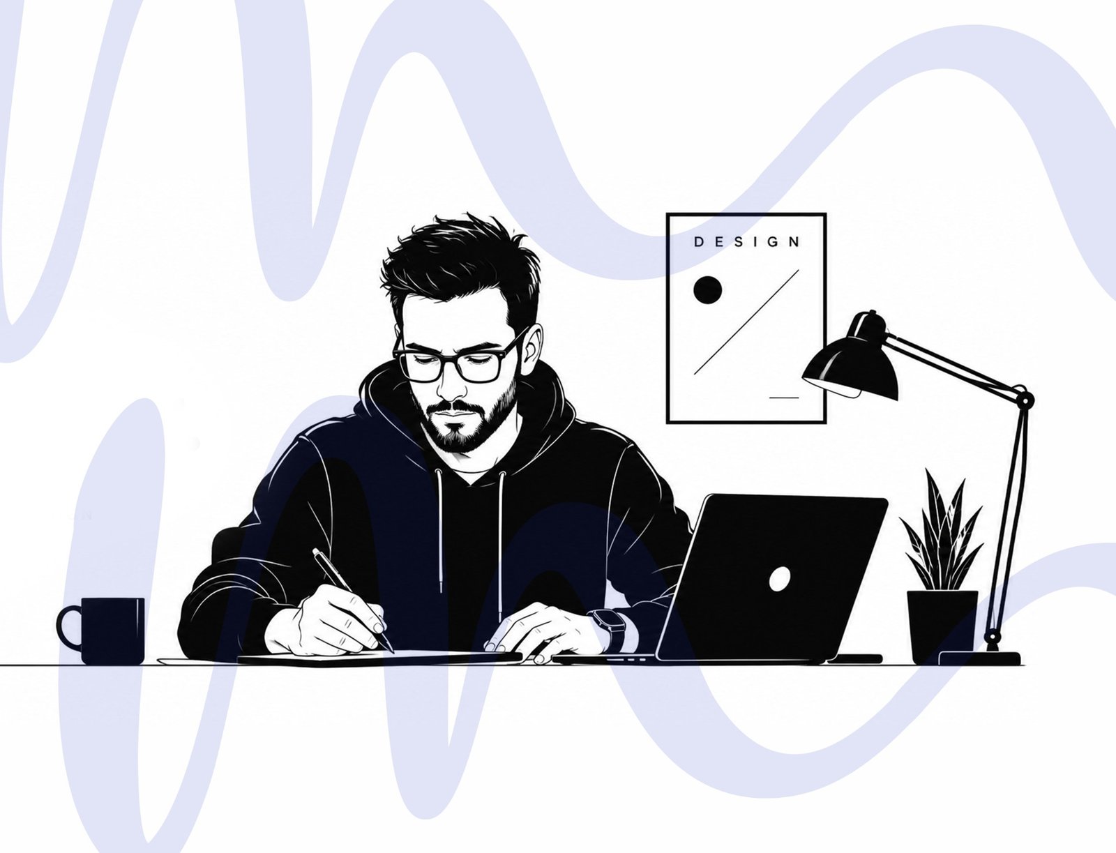 Illustration d’un créatif au travail, univers Mark